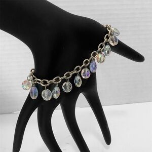 Bracelet Silver-toned Chain Alternating Light blue & Clear Faceted Glass Beads